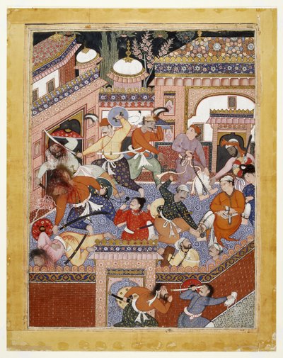 Guidati da Songhur Balkhi e Lulu la spia, gli Ayyar tagliano la gola alle guardie carcerarie e liberano Said Farrukh-Nizhad, 1557 - 1572 da Indian School