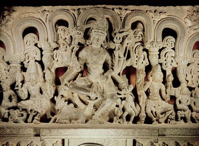 Architrave con trinità indù, da Waranal, Andhra Pradesh, dinastia Kakatiya da Indian School