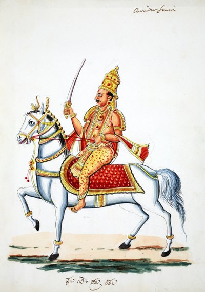 Signore Kalki sul suo cavallo Devadatta con spada in mano da Indian School
