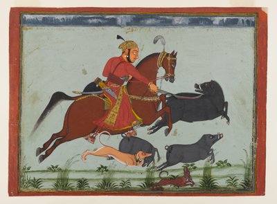 Maharaja Pratap Singh II di Mewar che caccia il cinghiale, circa 1750-75 da Indian School