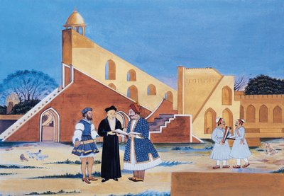 Dipinto del Maharaja Sawai Jai Singh II, Jantar Mantar, Jaipur, Rajasthan, India (acquerello su carta) da Indian School