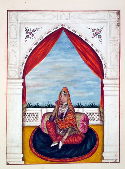 Maharani Chand Kaur, dal Regno del Punjab, i suoi Sovrani e Capi, volume I, un volume di 27 studi ad acquerello di un artista indiano non identificato, c.1840 da Indian School