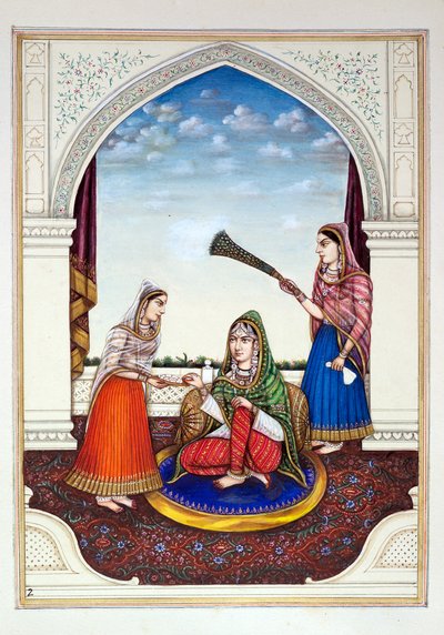 Maharani Jindan, dal Regno del Punjab, i suoi Sovrani e Capi, volume I, un volume di 27 studi ad acquerello di un artista indiano non identificato, c.1840 da Indian School