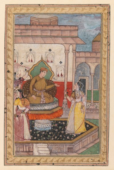 Miniatura, Scena di Corte, fine XVI secolo (acquerello opaco su carta) da Indian School