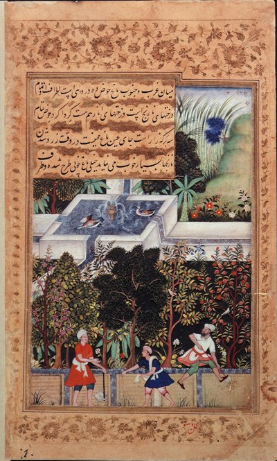 I Giardini della Fedeltà (Bagh-i Vafa) in costruzione a Kabul nel 1504, illustrato in Vaqi