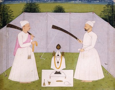Pandit che assistono al santuario personale di Balwant Singh da Indian School