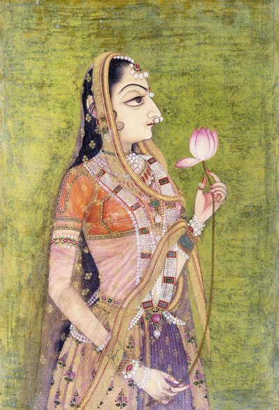 Ritratto di una signora con un loto (c. 1740-1750) da Indian School