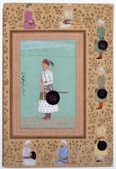 Ritratto del cortigiano Khosrow, figlio di Nasr Muhammad Khan, 1650-60 circa (inchiostro, acquerello e oro su carta) da Indian School