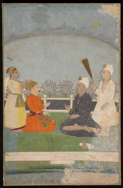 Principe in visita a un santo uomo, foglio di album staccato con pittura, metà del XVIII secolo da Indian School