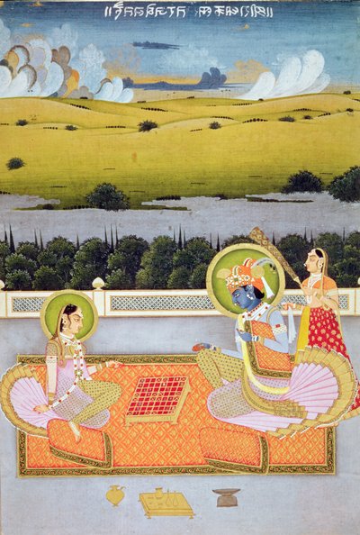 Coppia principesca che gioca a dama, Scuola del Rajasthan, c.1750 da Indian School