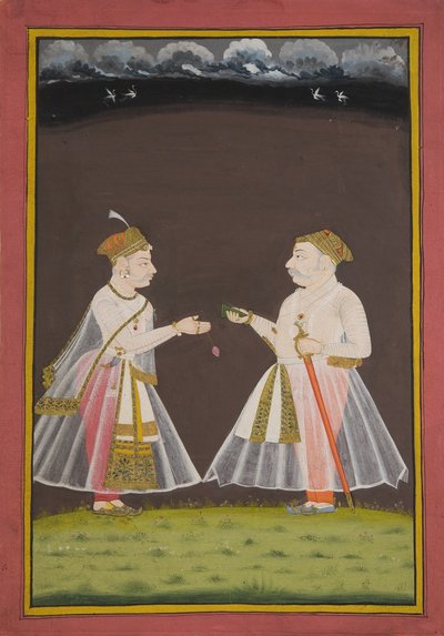 Probabilmente un ritratto di Rana Raj Singh di Udaipur (1661-81) che offre pan a un nobile da Indian School