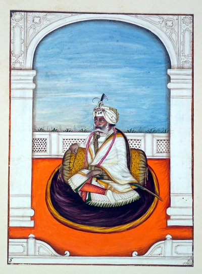 Rajah Gulab Singh, dal Regno del Punjab, i suoi Sovrani e Capi, volume I, un volume di 27 studi ad acquerello di un artista indiano non identificato, c.1840 da Indian School