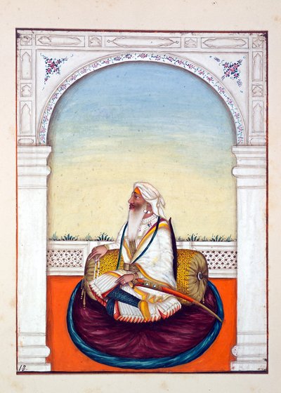 Rajah Iej Singh, dal Regno del Punjab, i suoi Sovrani e Capi, volume I, un volume di 27 studi ad acquerello di un artista indiano non identificato, c.1840 da Indian School
