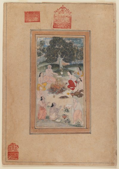 Sadhu riuniti attorno a un fuoco, c.1600 da Indian School