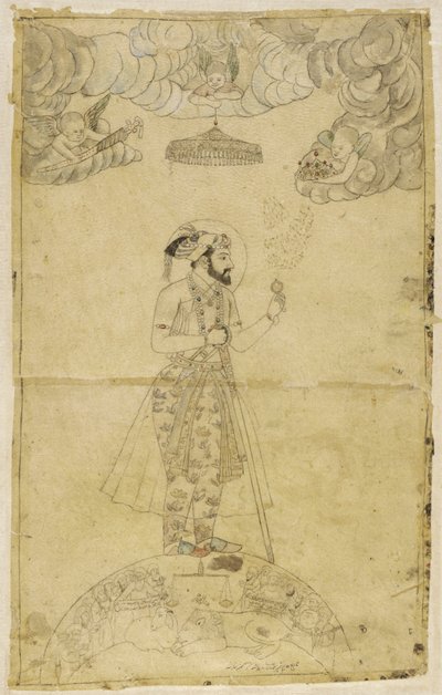 Shah Jahan in piedi su un globo da Indian School