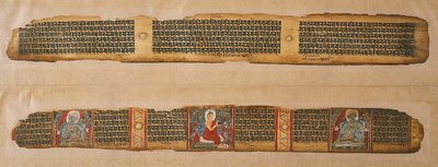 Il Buddha distribuisce miele, da un manoscritto Prajnaparamita, Bengala Occidentale da Indian School