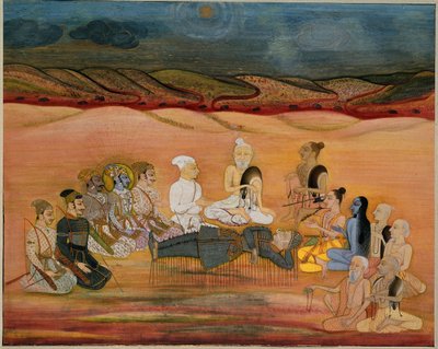 La morte di Bhishma, mortalmente ferito dalle numerose frecce di Arjuna da Indian School