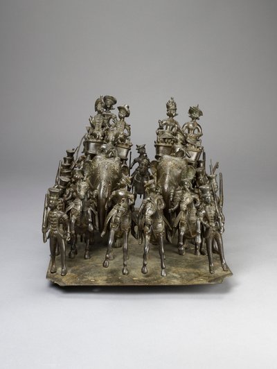 La cavalcata del re di Oudh che cavalca con il residente britannico su elefanti, c.1820 da Indian School