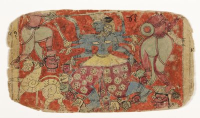 La dea Kali combatte i demoni, da Durga che attacca i demoni Shambha e Nishumbha da Indian School