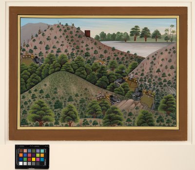 Caccia alla tigre con un fiume sullo sfondo, c.1880 da Indian School