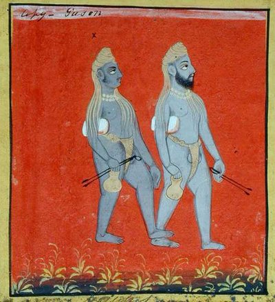 Due Gosains, mendicanti religiosi, Udaipur, c.1810-20 (dettaglio) da Indian School