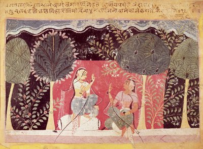 Due principi in un giardino, dal Gita Govinda da Indian School