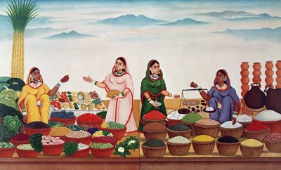 Mercato di verdure e spezie a Benares, c.1840 da Indian School