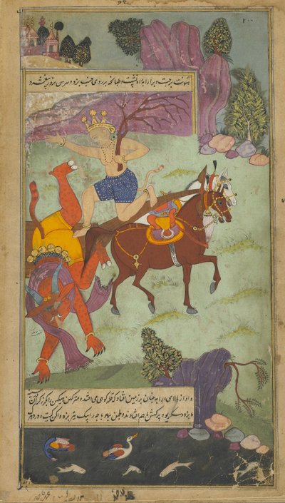 Vol.2 fol.197 Hanuman abbatte Jambumali da Indian School