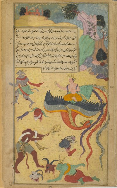 Mentre Garuda si allontana dal campo di battaglia, Visnu taglia la testa di Mali con un disco da Indian School