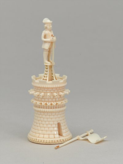 Torre bianca, pezzo degli scacchi, India, circa 1820 da Indian School