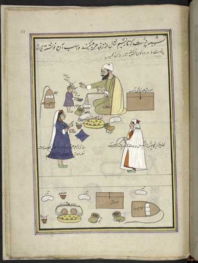Donne che restituiscono la lana filata, 86 disegni rilegati in un volume che raffigura mestieri e occupazioni in Kashmir, Artigiani mostrati al lavoro con i loro strumenti e attrezzature, di un artista del Kashmir, probabilmente a Srinagar, c.1850-60 da Indian School