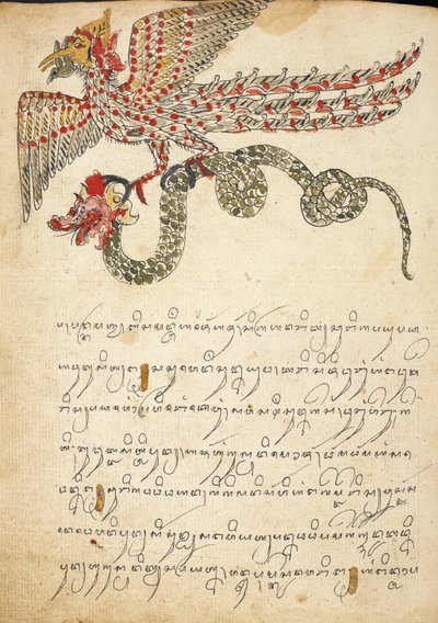 Una creatura volante che trasporta un serpente, illustrazione da 