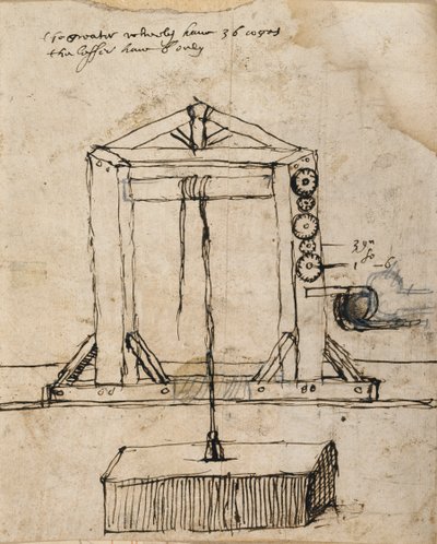 Diagramma per una puleggia che solleva la muratura da Inigo Jones