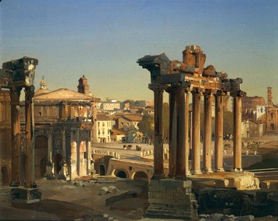 Italia, Roma, Vista dei Fori Romani con Tempio di Vespasiano, Arco di Settimio Severo e Tempio di Saturno da Ippolito Caffi