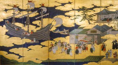 Samurai - Pannello pieghevole di Namban Byobus - Barbari del Sud - Una nave portoghese entra in un porto giapponese, 2005 (foto) da Ira Block