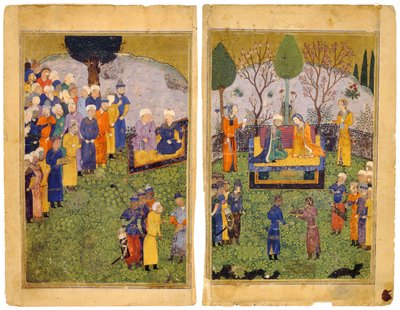 Una coppia principesca con cortigiani in un giardino. Dal Libro dei Re Shahnama da Iranian Master