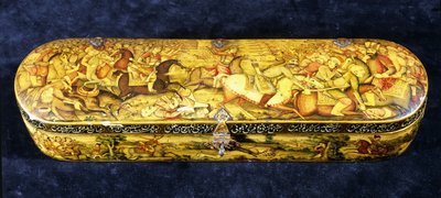 Scatola di penne in cartapesta, il coperchio dipinto con la battaglia di Chaldiran da Iranian School