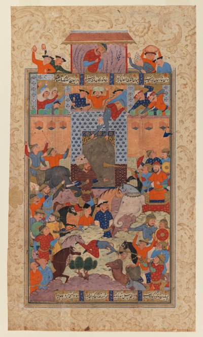 Folio da uno Shahnameh: Gli iraniani catturano la fortezza di Afrasiyab, c.1580-1590 da Iranian School
