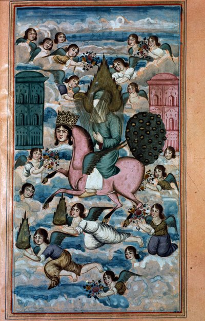Layla e il viaggio leggendario di Maometto in Paradiso, dal poema epico di Nezami da Iranian School