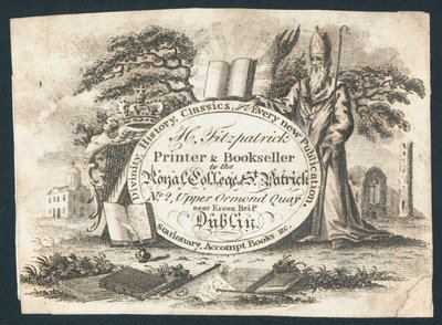 H Fitzpatrick, stampatore e libraio del Royal College of Saint Patrick, biglietto commerciale da Irish School