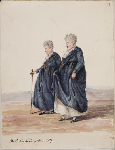Lady Eleanor Butler e Miss Sarah Ponsonby, le signore di Llangollen, c.1816 (disegno) da Irish School