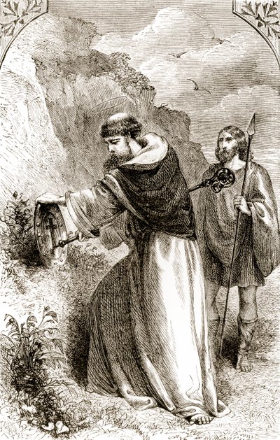 San Patrizio segna lo scudo di Connal con la Croce, da The Trias Thaumaturga, o Tre santi miracolosi d