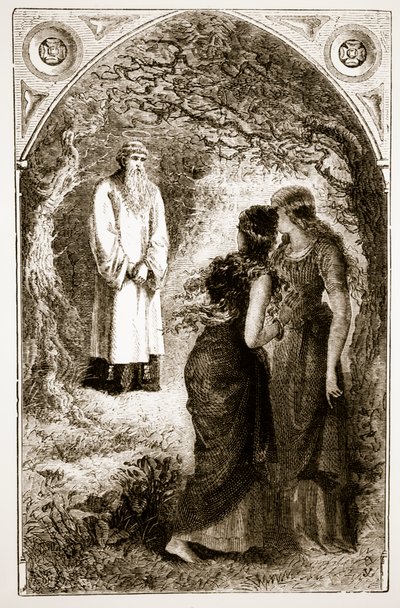 San Patrizio incontrato da vergini nel bosco di Fochlut, da The Trias Thaumaturga, o Tre Santi Miracolosi d