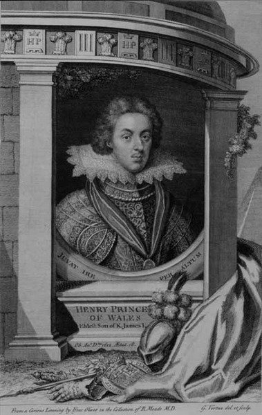 Enrico (1594-1612) Principe di Galles, inciso da George Vertue (1684-1756) da Isaac (after) Oliver