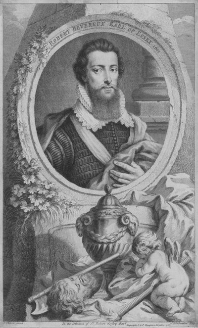 Robert Devereux, 2º conte di Essex, soldato inglese e favorito della regina Elisabetta I da Isaac (after) Oliver