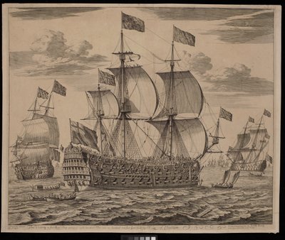 La Victory, una nave di primo rango che trasporta ottocento uomini e centoquattro cannoni costruita da Mr Lee di Chatham da Isaac (after) Sailmaker