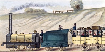 Viaggio sulla ferrovia Liverpool e Manchester, dettaglio della locomotiva 