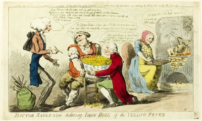 Il Dr. Sangrado cura John Bull dalla febbre gialla da Isaac Cruikshank