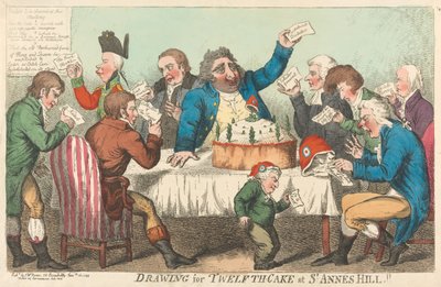 Zeichnung für den Zwölften-Kuchen in St. Annes Hill da Isaac Cruikshank