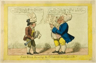 John Bull mentre sfoglia la Gazzetta Straordinaria da Isaac Cruikshank
